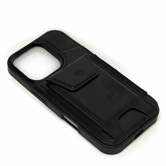 Black Faux Leather IPhone 16 Pro Case with Wallet Card Holder - Picture 7 of 8